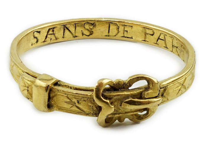 A 17th century? French gold posy ring
